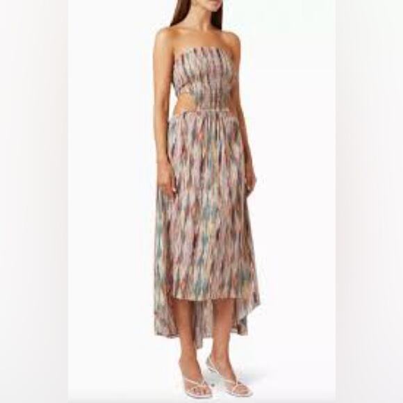 NWT MISA XS Myka Ikat $510 Strapless Cutout Smocked Cotton Blend Dress - Picture 2 of 8